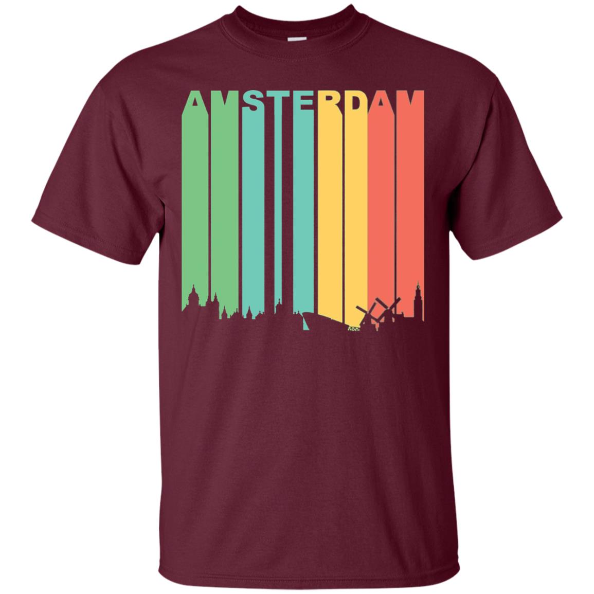Retro Amsterdam Netherlands Cityscape Downtown Skyline Shirt Maroon