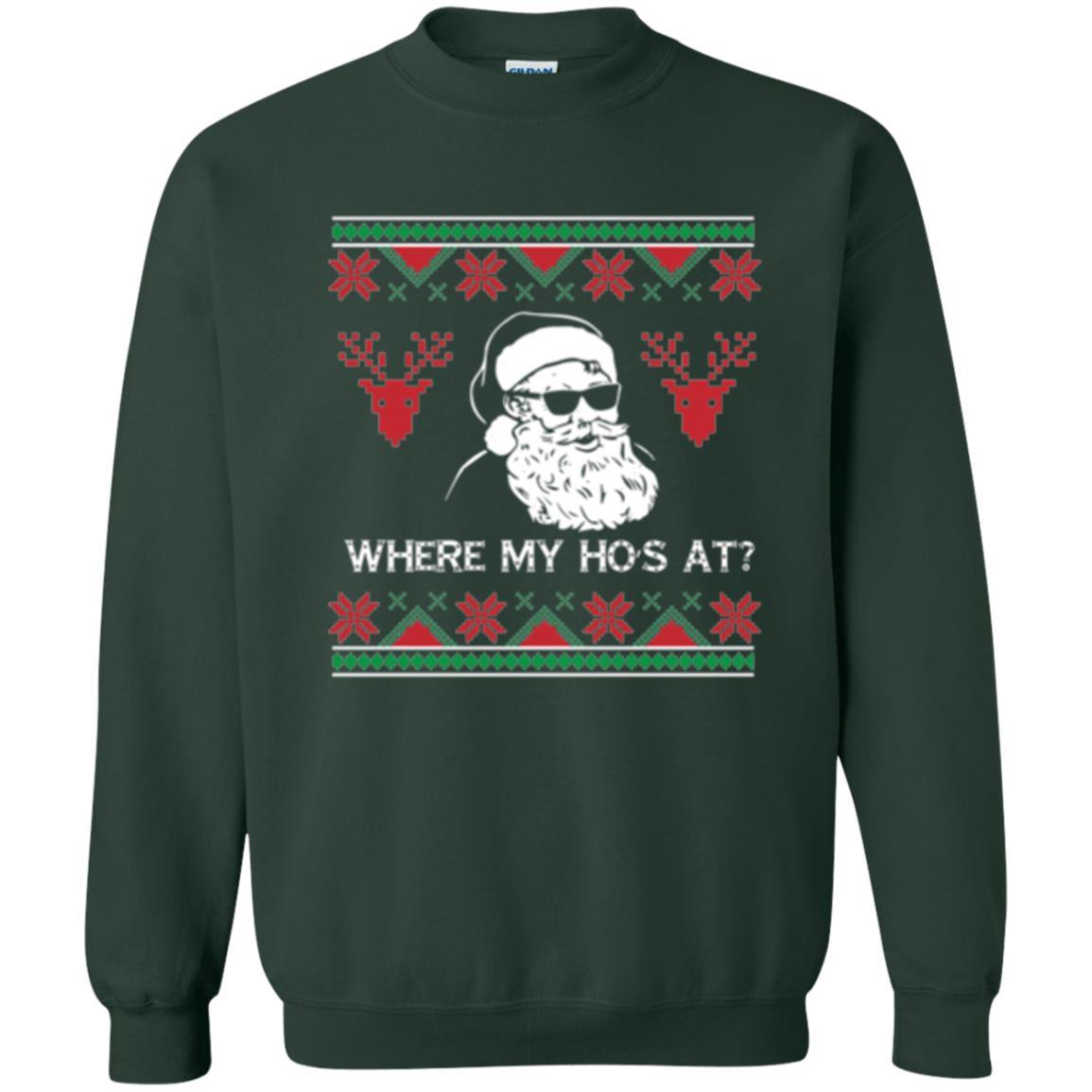 Christmas T-shirt Santa Claus Where My Hos At T-shirt Forest Green