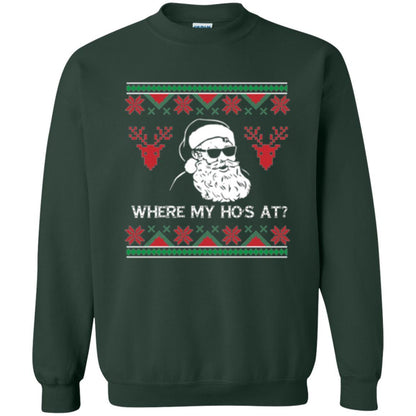 Christmas T-shirt Santa Claus Where My Hos At T-shirt Forest Green