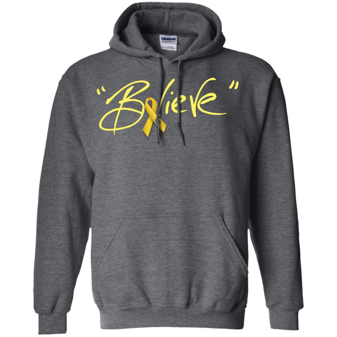 Childhood Cancer Awareness Shirt Gold Ribbon Believe Dark Heather
