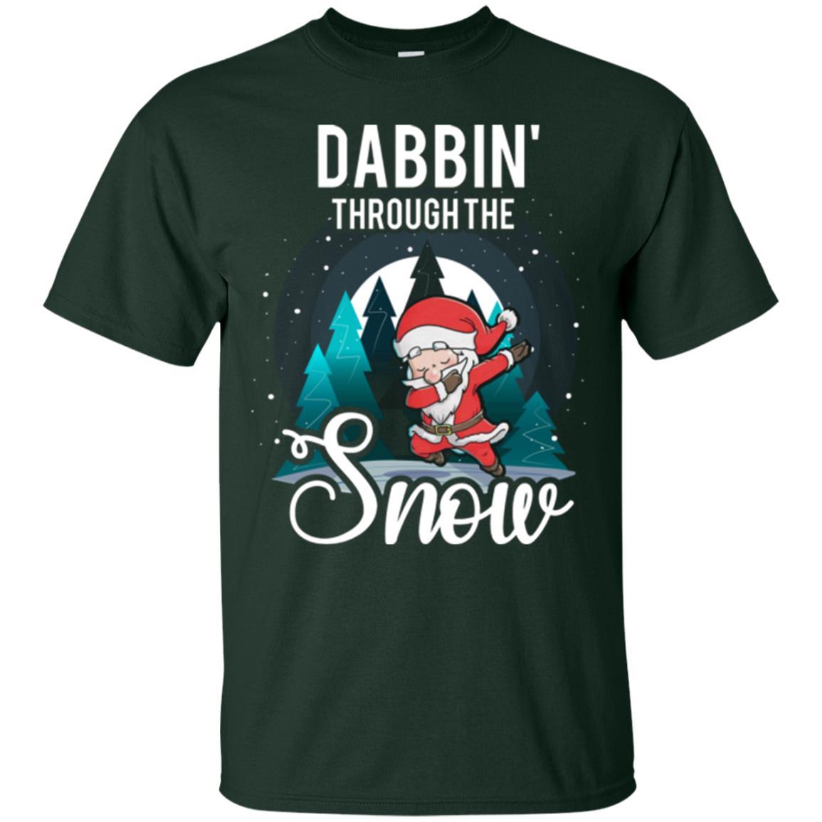 Christmas T-shirt Santa Claus Dabbing Through The Snow Forest Green
