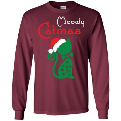 Cat Christmas T-Shirt Meowy Catmas Maroon