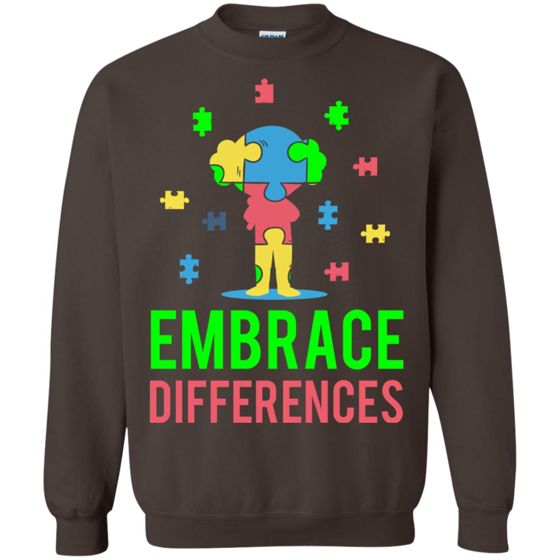 Autism Awareness T-shirt Embrace Differences Dark Chocolate