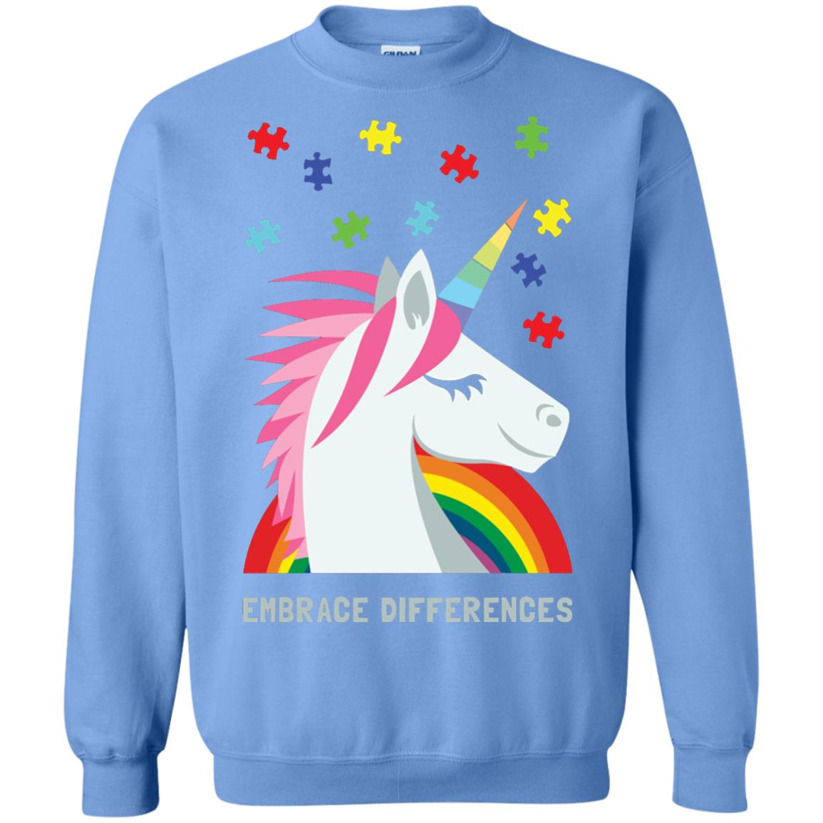 Autism Awareness Shirt Unicorn Puzzle Embrace Differences Carolina Blue