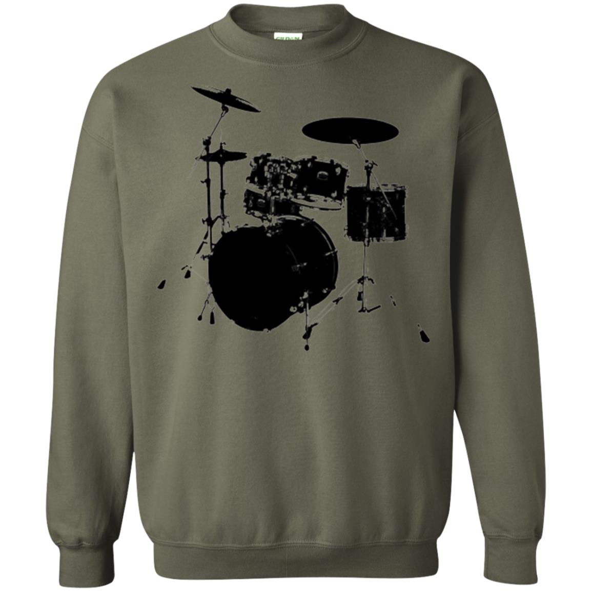 Drum Lovers T-shirt Drum Kit Stencil Print Military Green