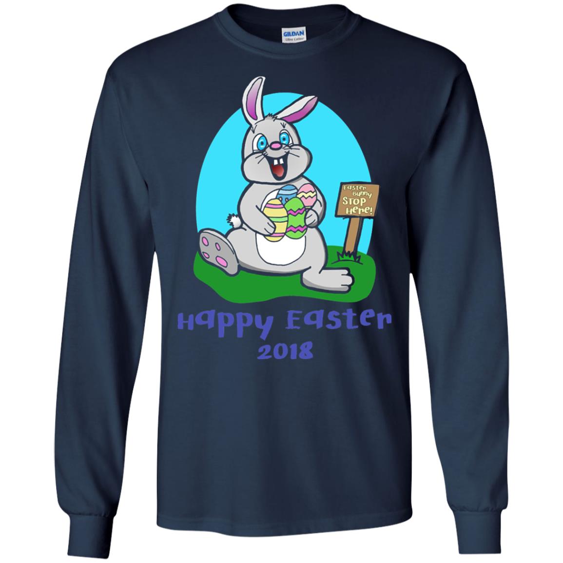 Easter Bunny Stop Here Funny Easter Day T-shirt Navy