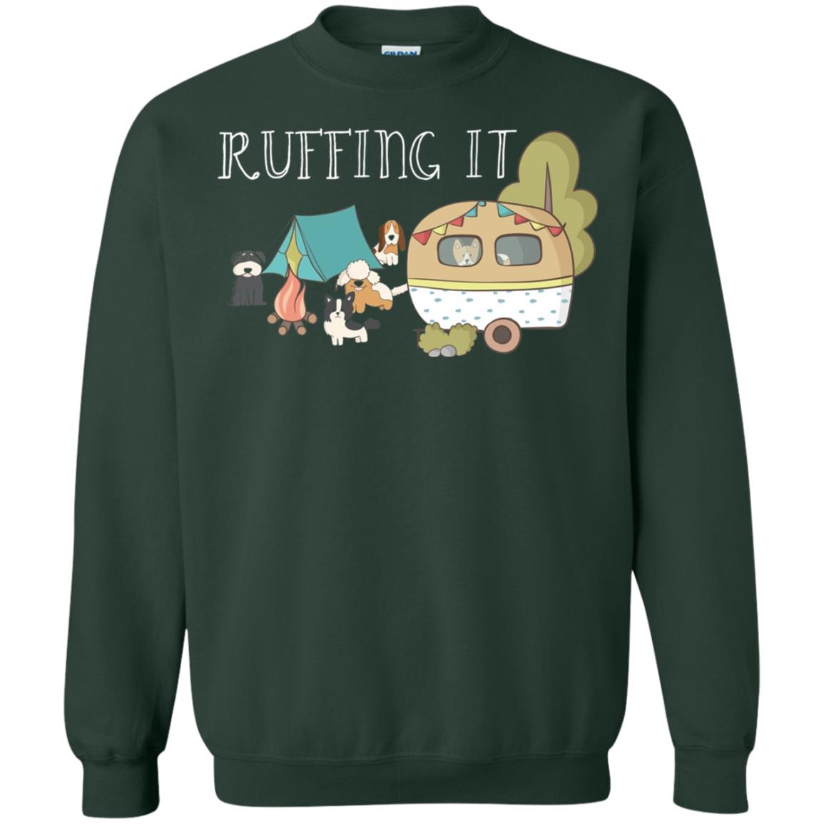 Ruffing It Camping With Dogs Camper T-shirt Forest Green
