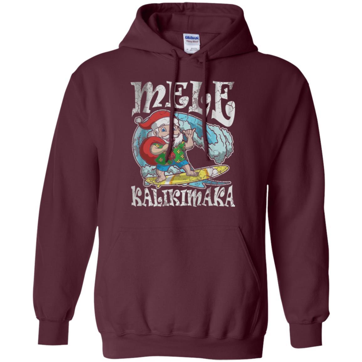 Christmas T-shirt Mele Kalikimaka Santa Hawaii Maroon