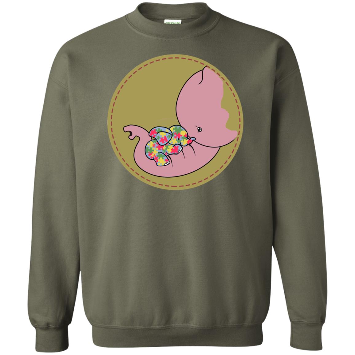 Elephant Mom And Baby Autism Awareness Shirt Military Green
