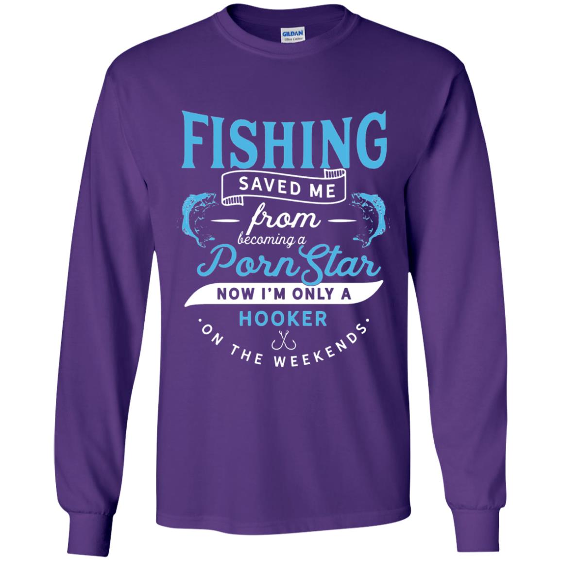 Funny Fishing Tshirts Im Only A Hooker On The Weekends Purple