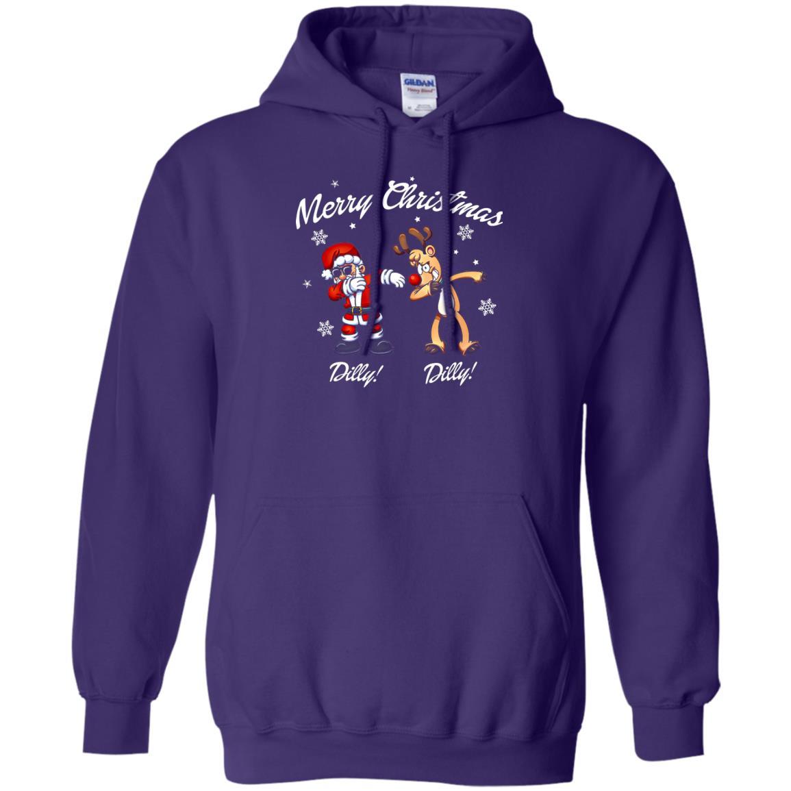 Christmas T-shirt Santa And Reindeer Dilly Dilly Purple