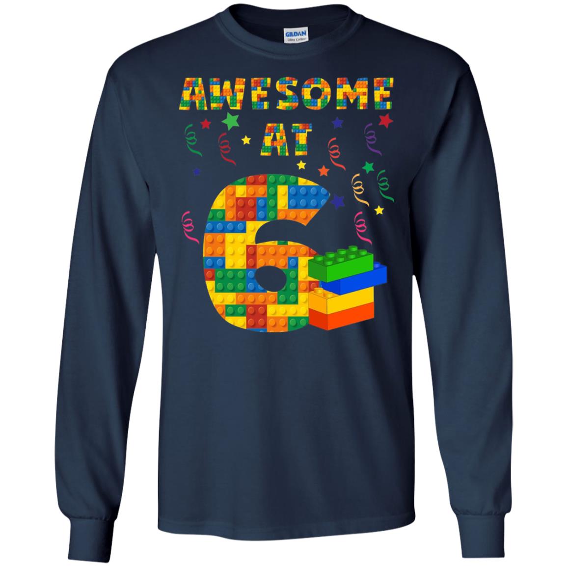 Awesome At 6 Age 6 Six Blocks Bricks Theme Shirt Navy