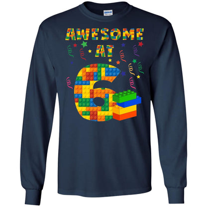 Awesome At 6 Age 6 Six Blocks Bricks Theme Shirt Navy