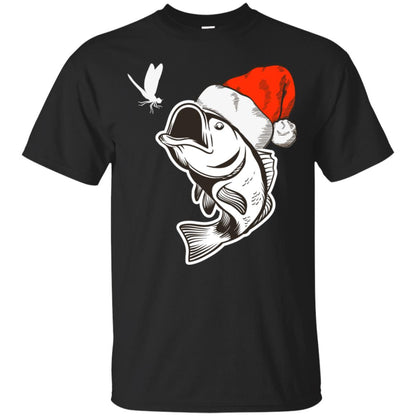 Bass Fishing Santa Hat Christmas Gift Shirt For Fishing Lovers Black