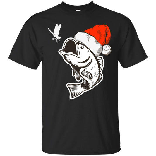 Bass Fishing Santa Hat Christmas Gift Shirt For Fishing Lovers Black