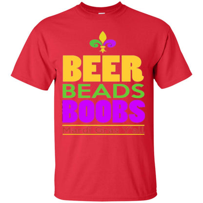 Mardi Gras T-shirt Beer Beads Boobs Red