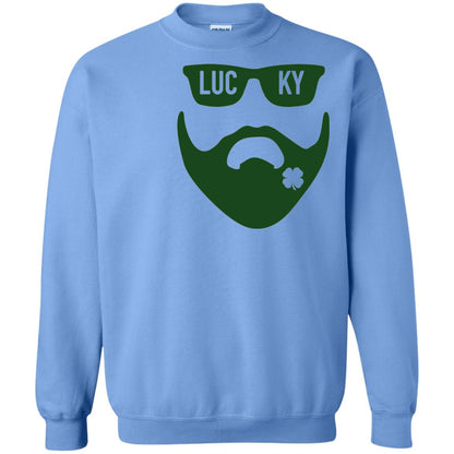 Green Bearded Clover Lucky Charm St. Patrick_s Day T-shirt Carolina Blue