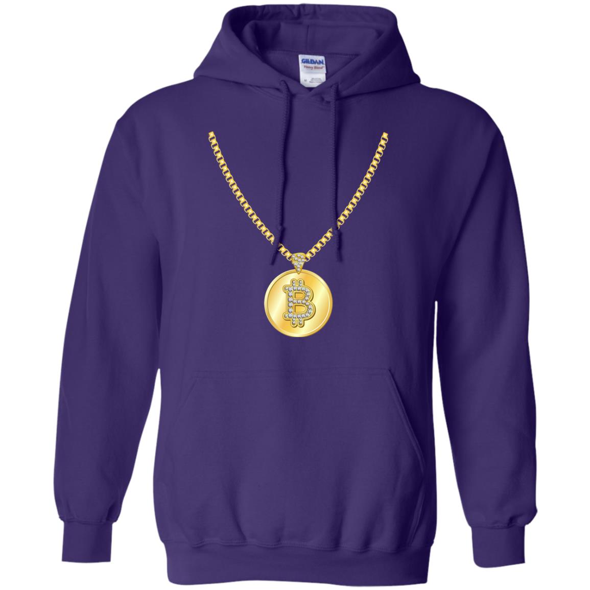 Funny Bitcoin T-shirt Gold Chain Cryptocurrency Necklace Purple