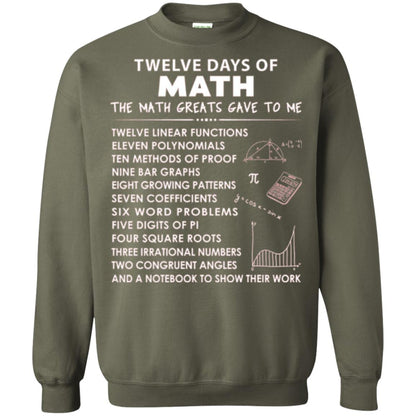 Math T-shirt Twelve Days Of Math Military Green