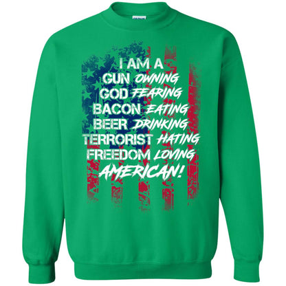 Military T-shirt I Am A Gun Owning God Fearing Bacon Eating Irish Green