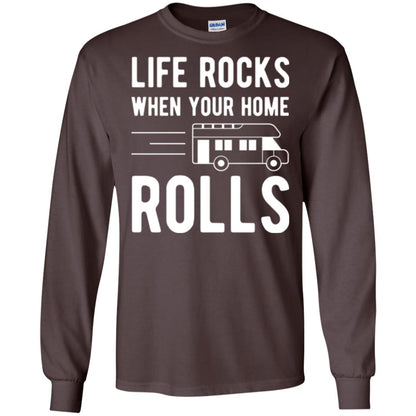 Camper Rv T-shirt Life Rocks When Your Home Roll Dark Chocolate
