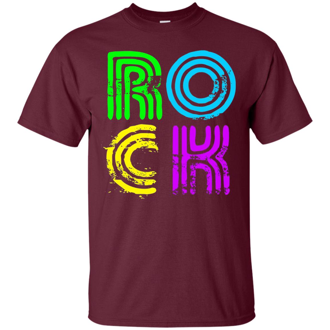 Bright Neon Colours Rock 80_s Retro Theme T-shirt Maroon