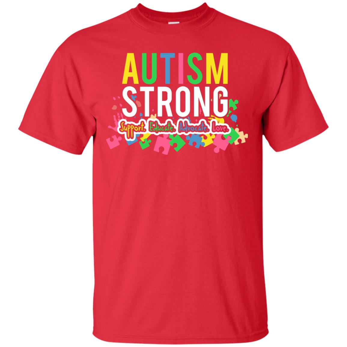 Autism Strong Support Educate Advocate Love Autism Awearness T-shirt Red
