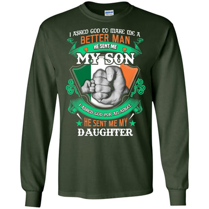He Sent Me My Son He Sent Me My Daughter Saint Patrick's Day Shirt For Dad Forest Green
