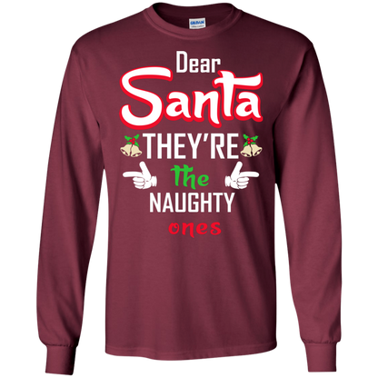Christmas T-Shirt Dear Santa They're The Naughty Ones Maroon