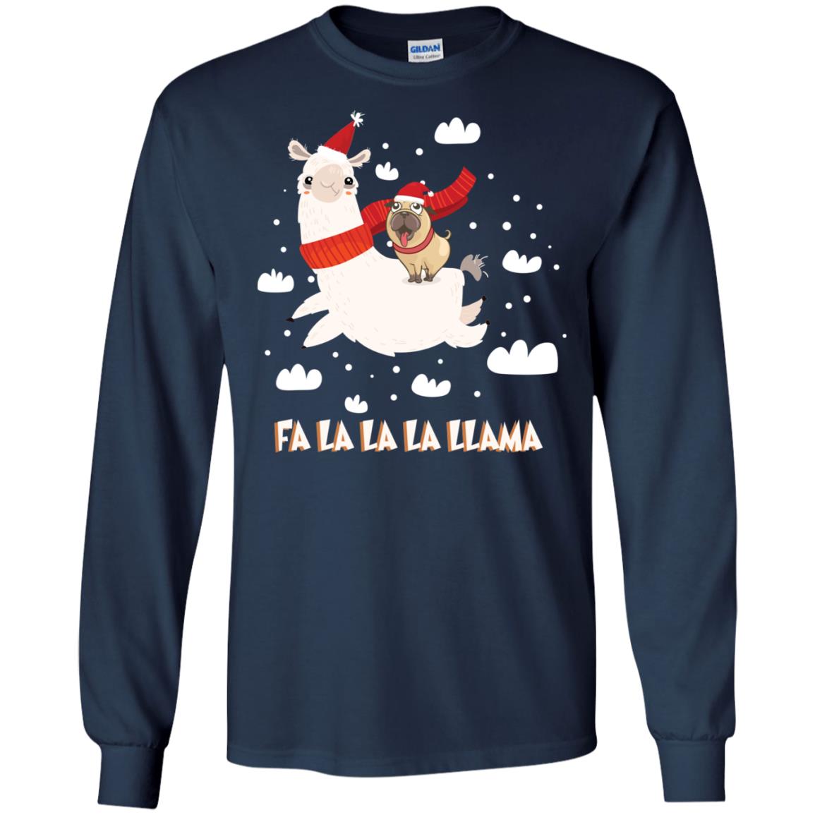 Fa La La La Llama With Pug X-mas Gift Shirt Navy