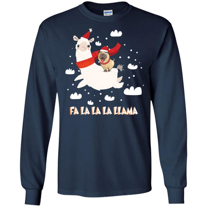 Fa La La La Llama With Pug X-mas Gift Shirt Navy