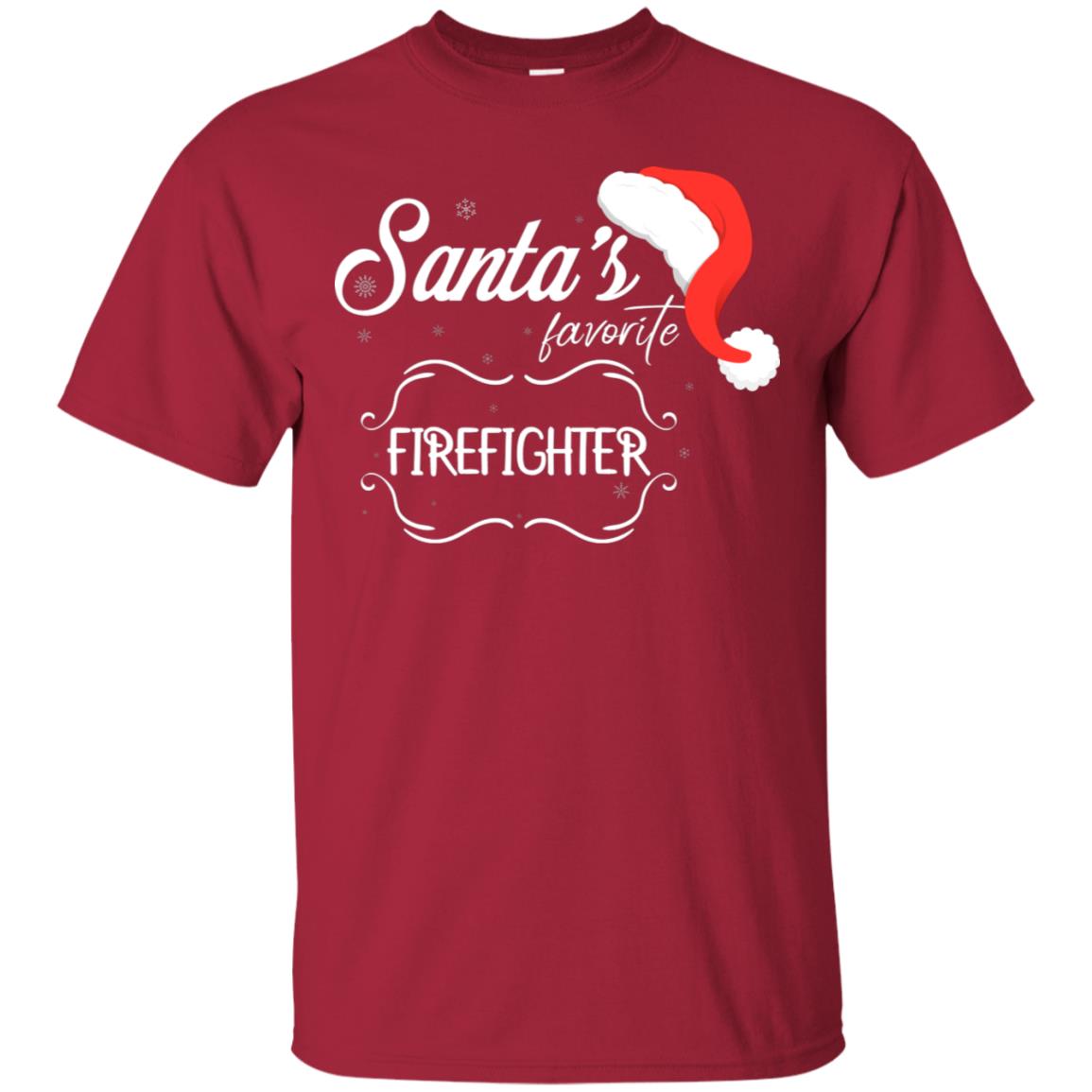 Santa's Favorite Firefighter Firefighting X-mas Gift Shirt For Mens Womens Cardinal