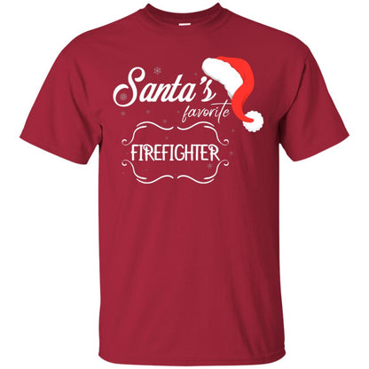 Santa's Favorite Firefighter Firefighting X-mas Gift Shirt For Mens Womens Cardinal