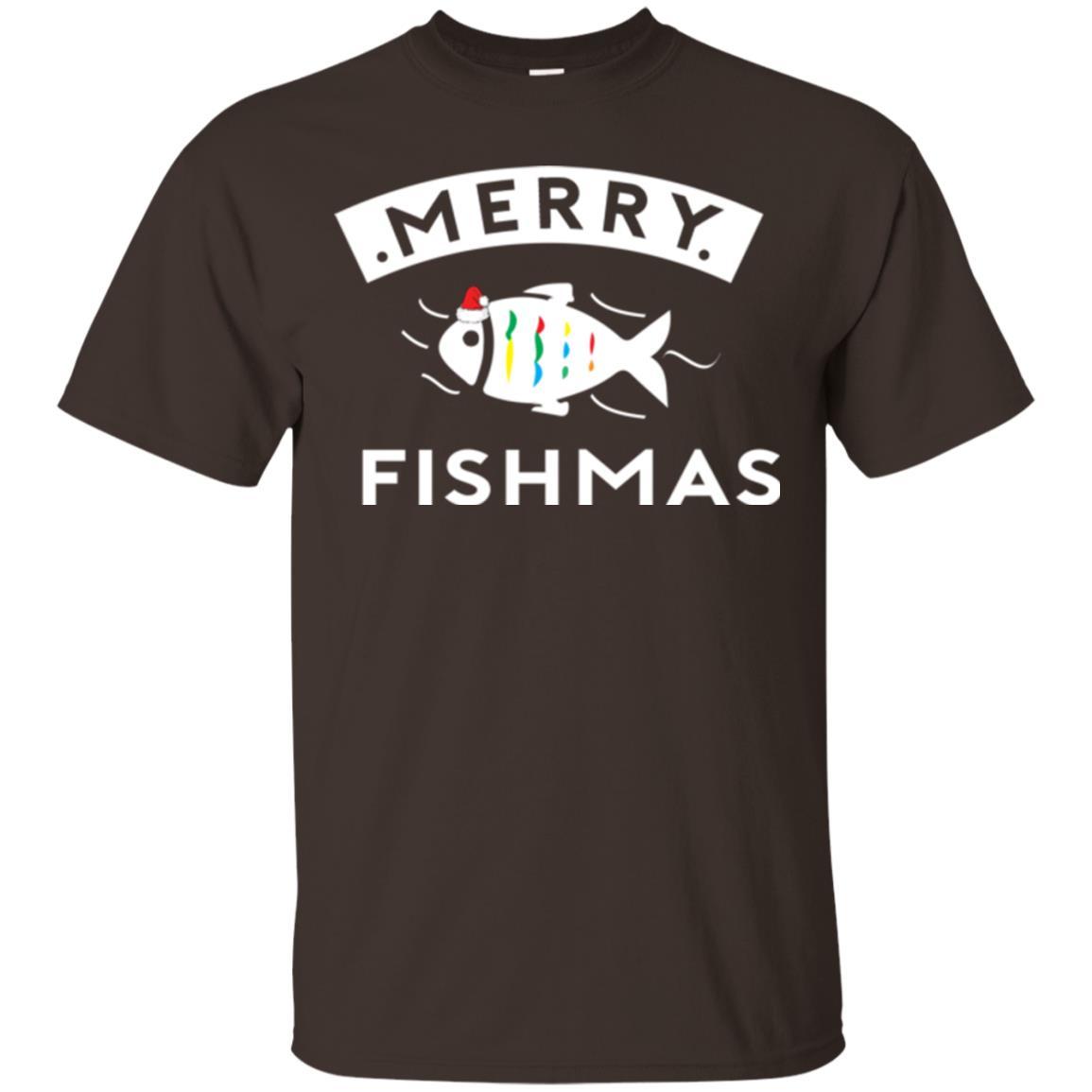 Merry Christmas Fisherman T-shirt Merry Fishmas Dark Chocolate