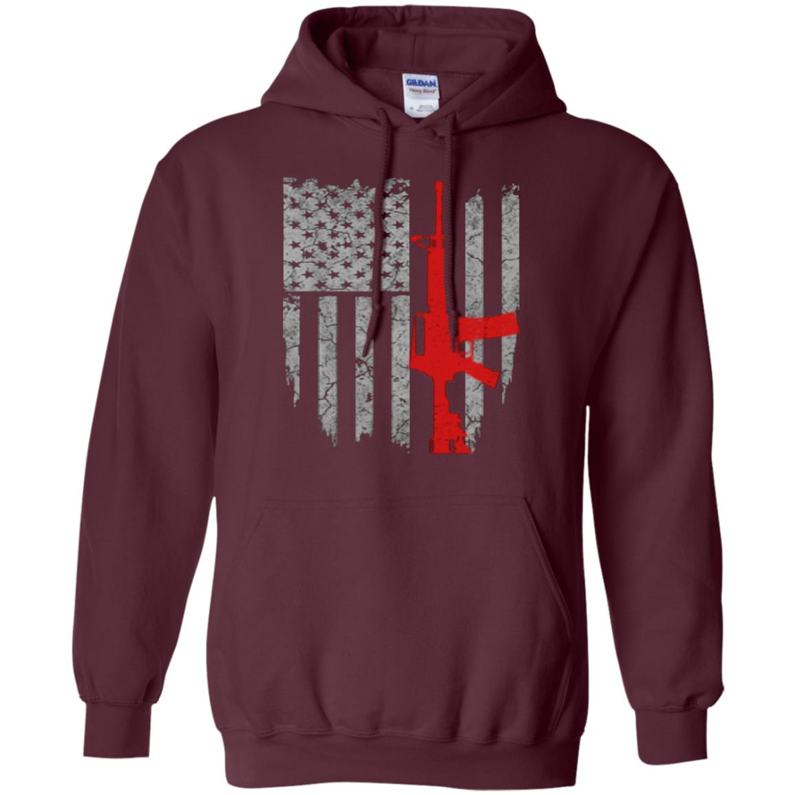 Hunting Lover T-shirt Gun Usa Flag Maroon