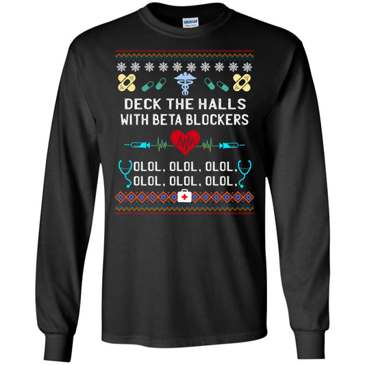 Deck The Halls With Beta Blockers Nursing X-mas Quote Shirt Black