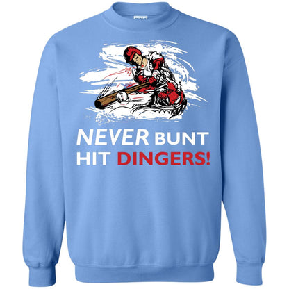 Baseball Lover T-shirt Never Bunt Hit Dingers Carolina Blue