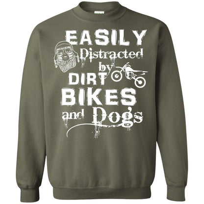 Dogs And Bikes Lover T-shirt Easily Distracted By Dirt Bikes And Dogs Military Green