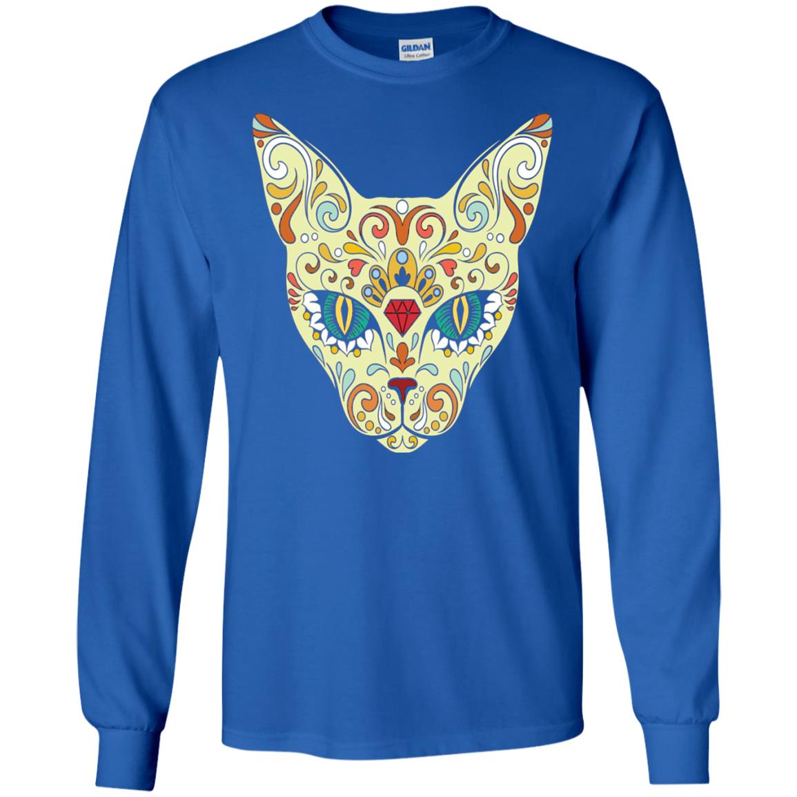 Cat Sugar Skull Design T-shirt Royal
