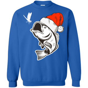 Bass Fishing Santa Hat Christmas Gift Shirt For Fishing LoversG180 Gildan Crewneck Pullover Sweatshirt 8 oz.