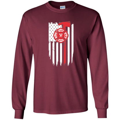 Firefighter T-shirt American Flag Proud Of Us Fireman Maroon