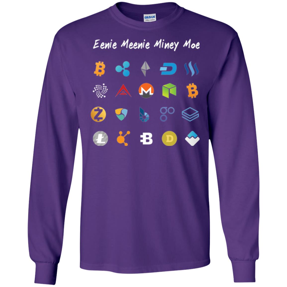 Bitcoin Litecoin Ethereum Eenie Meenie Miney Moe T-shirt Purple