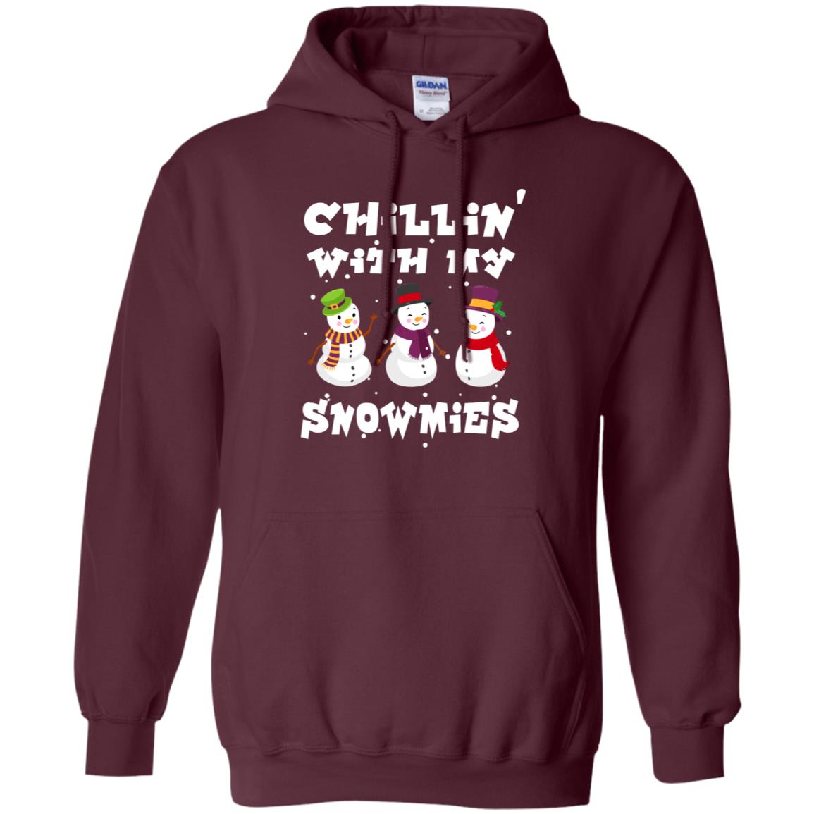 Chillin' With My Snowmie Snowman X-mas Gift Shirt For Mens Womens Kids Maroon
