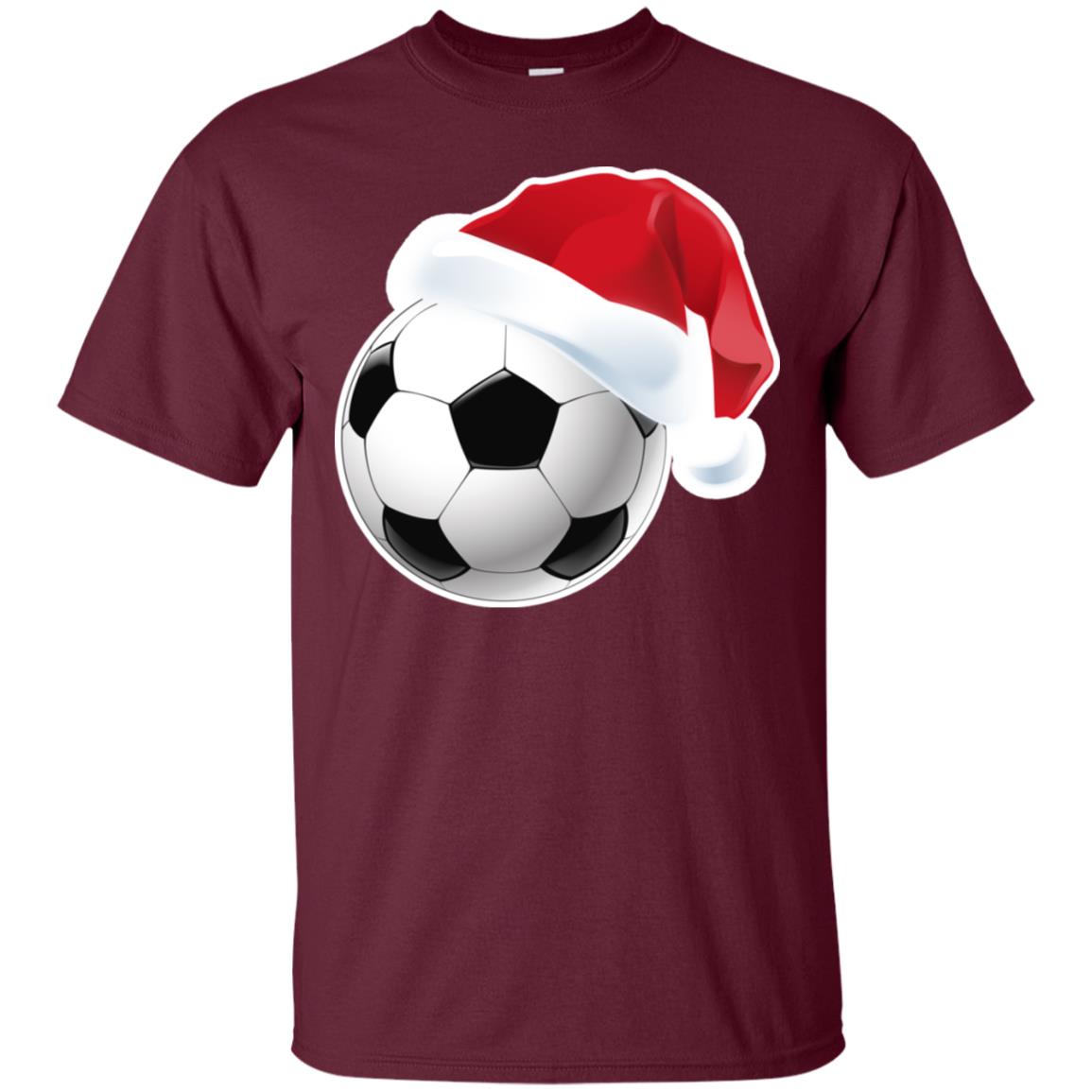 Soccer With Santa Claus Hat X-mas Shirt For Soccer Lovers Maroon