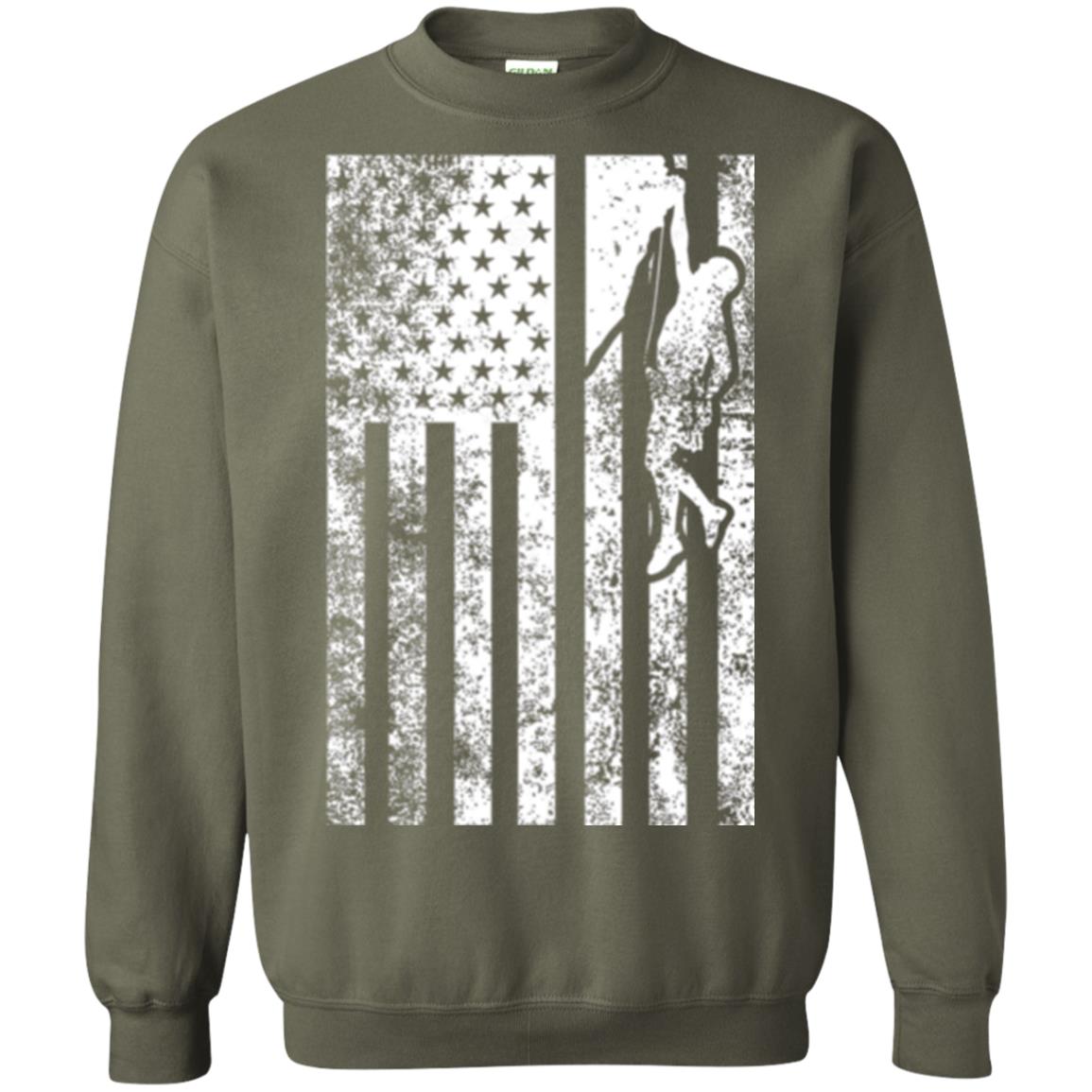 Rock Climbing T Shirt - Rock Climbing Flag Of United States T-shirt Military Green