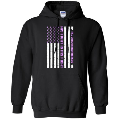 All Cancer Awareness His Fight Is My Fight Lavender Ribbon Stars Flag Of Usa Shirt Black