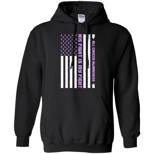 All Cancer Awareness His Fight Is My Fight Lavender Ribbon Stars Flag Of Usa Shirt Black