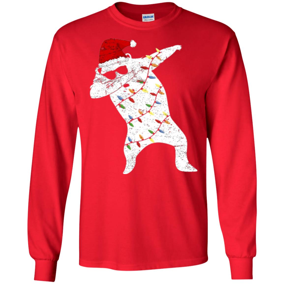 Christmas T-shirt Santa Bear Dabbing Lights Sunglasses Red