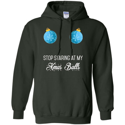 Christmas T-shirt Stop Staring At My Xmas Balls Forest Green
