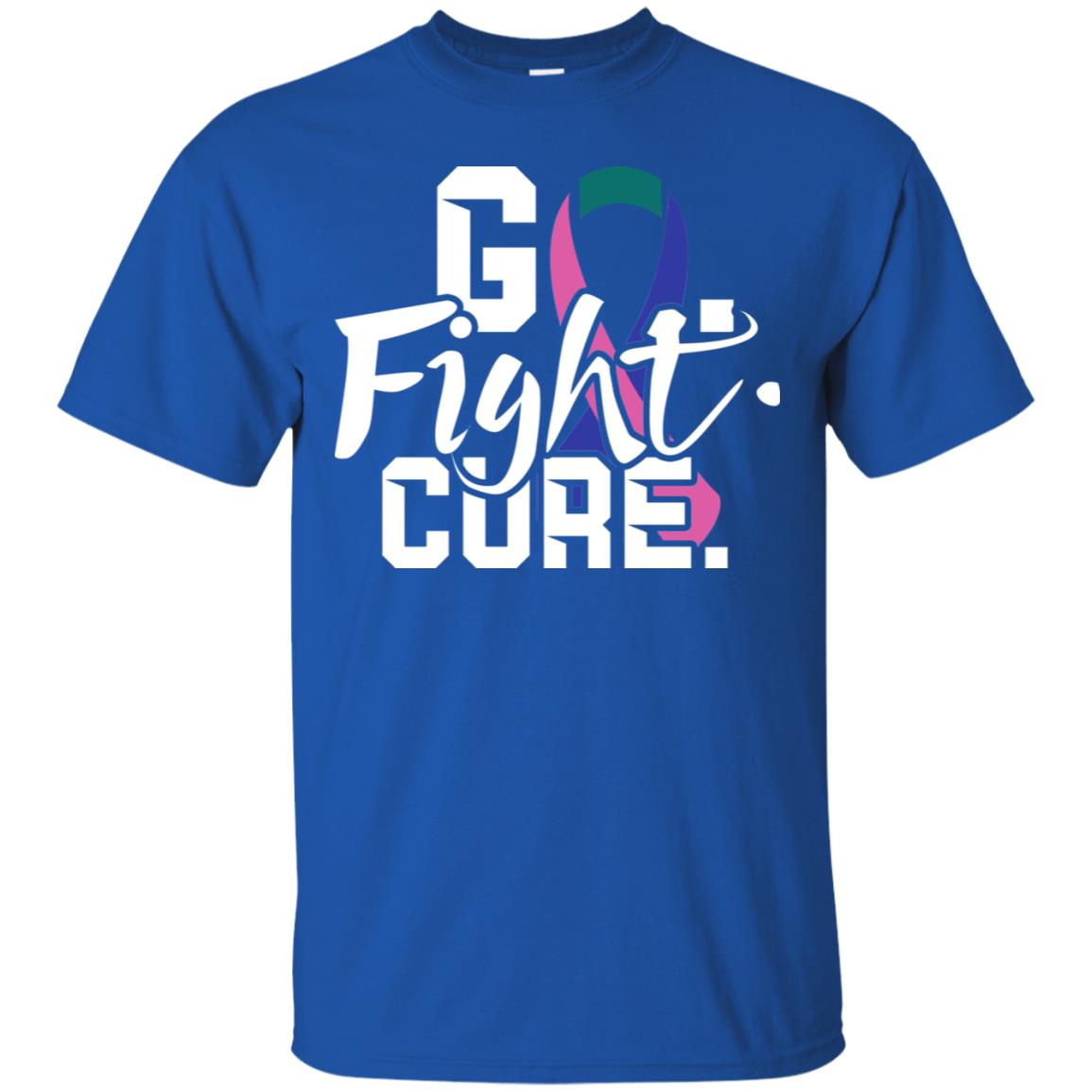 Thyroid Awareness Go Fight Cure Teal Pink Blue Ribbon Shirt Royal